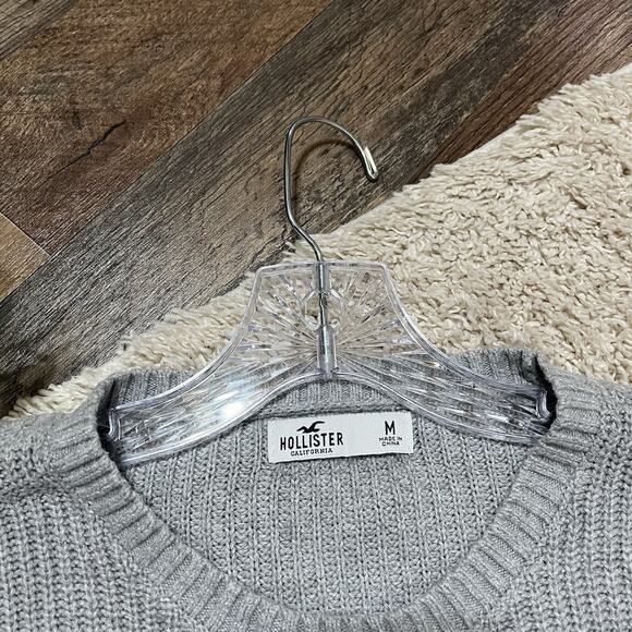 Hollister Oversized Versatile Gray Ribbed Knit Crewneck Pullover Casual Sweater - Picture 3 of 6